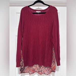 A030- CB Established 1962 Burgundy Mixed Media Knit Sweater Top 1X